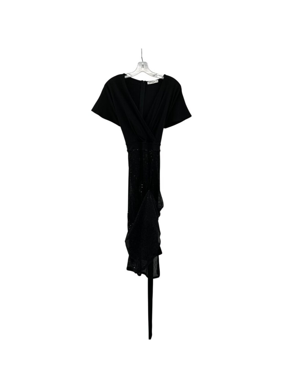 Grace Karin Midi Surplice Dress Sequin Skirt Black Size Medium Belted